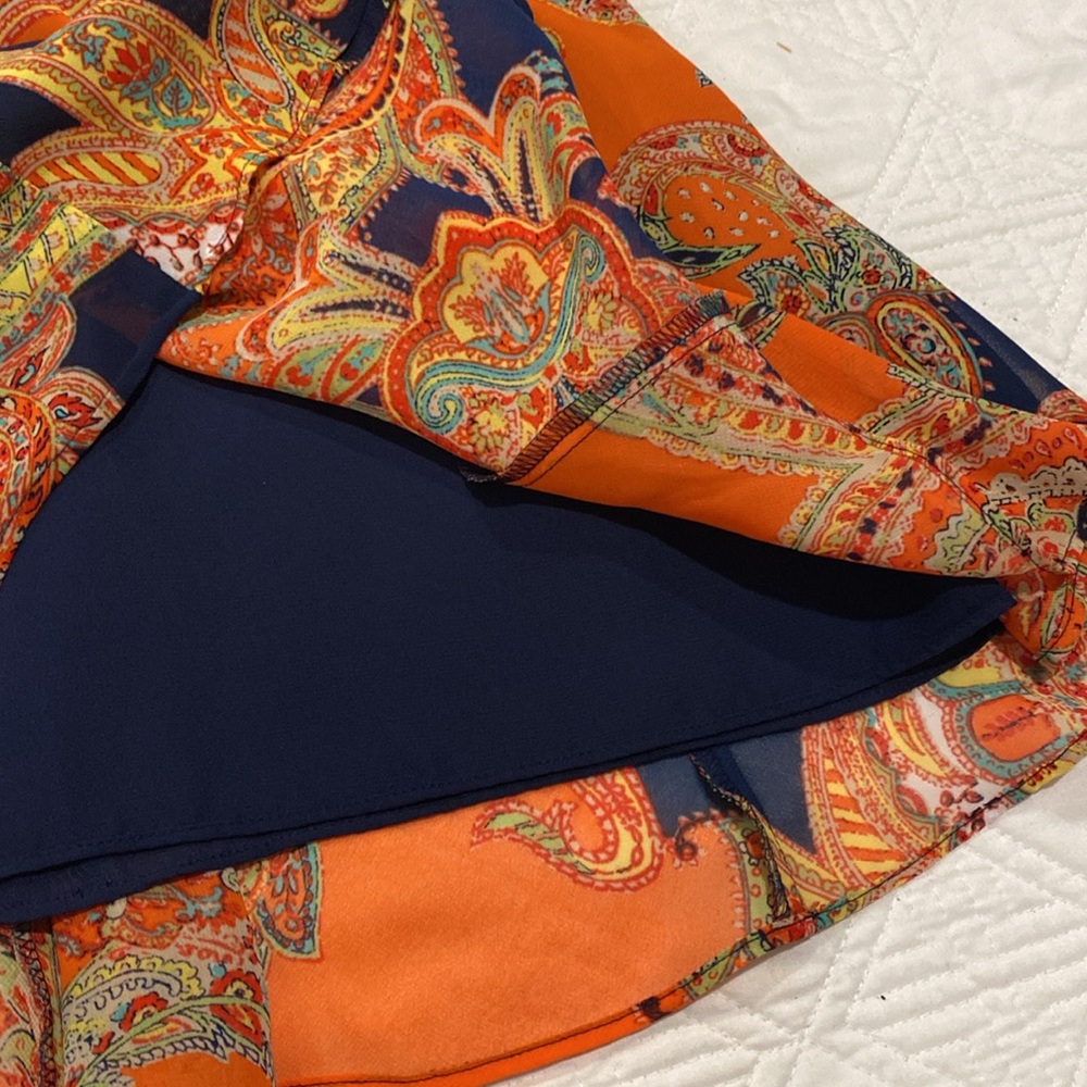 Lauren Ralph Lauren Paisley Skirt Sz 16 fully lined side zip extra dark navy - Picture 11 of 11
